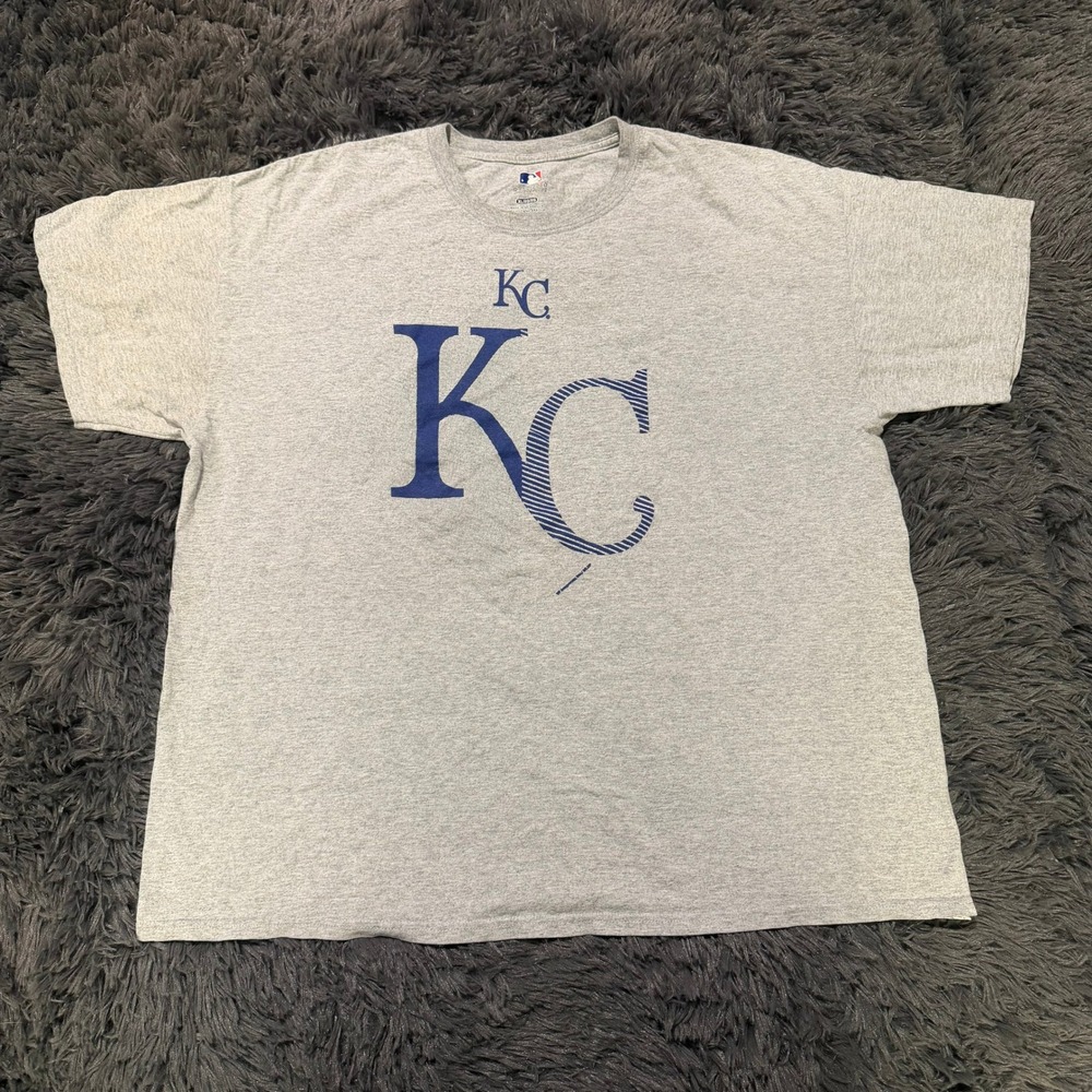 MLB Kansas City Royals T Shirt Mens XL Grey Blue Graphic Logo Baseball Tee